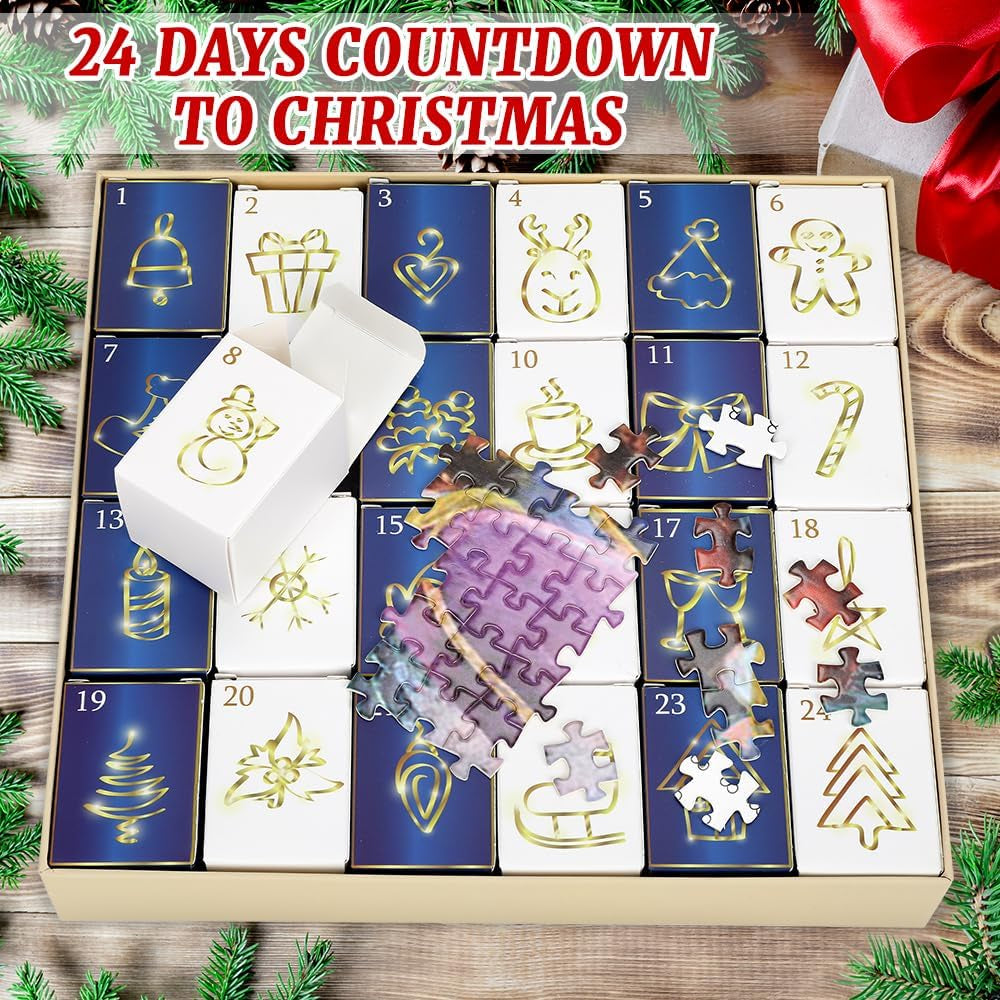 Advent Calendar 2024 Christmas Jigsaw Puzzles, Christmas Countdown Calendar for Kids Teens Adults, 24 Days of Christmas Advent Calendar with 1008 PCS Puzzles, Christmas Gifts Home Decorations, G7871