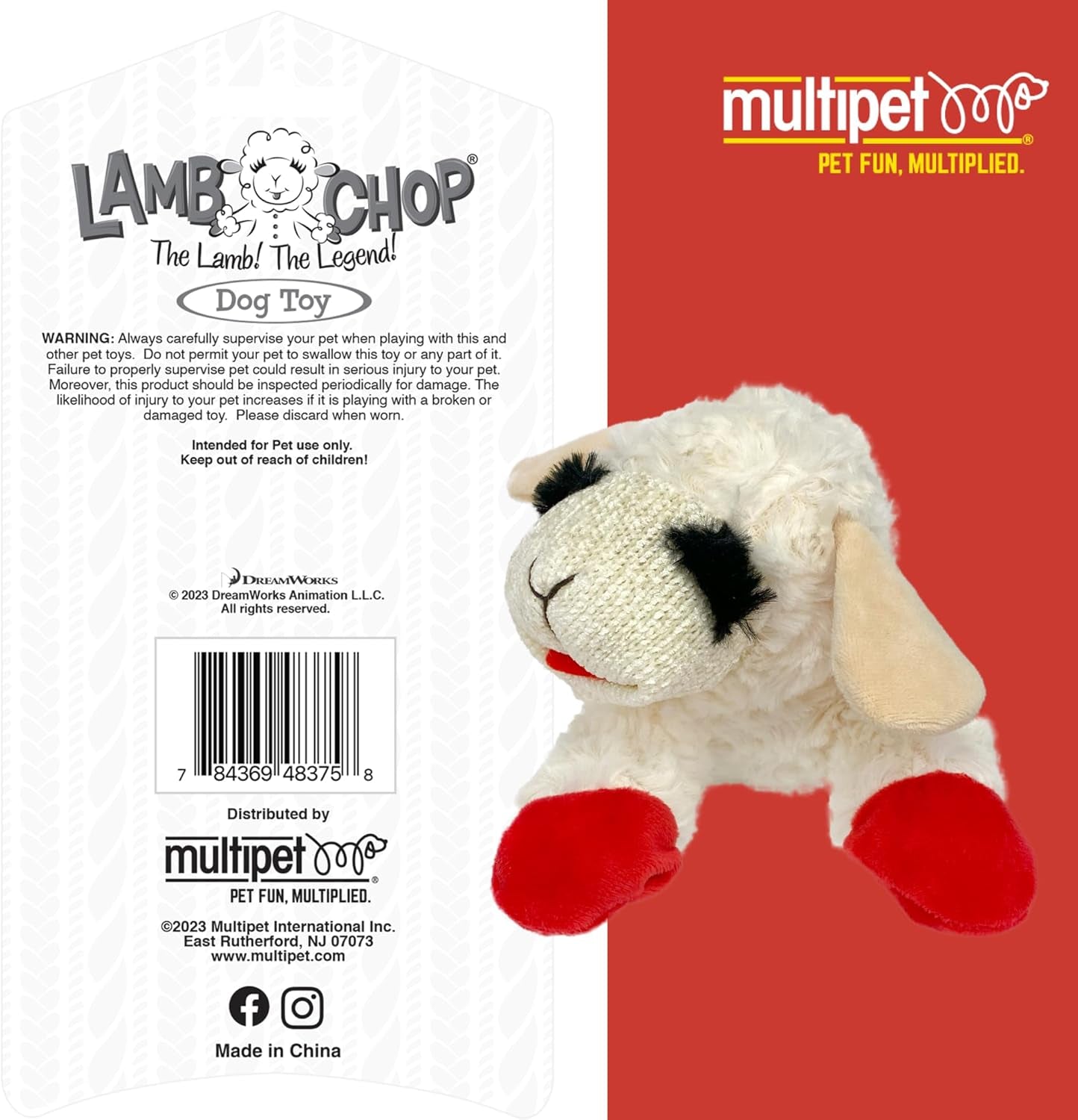 Mini Lamb Chop Officially Licensed, Plush, Squeak Pet Toy (White, 10')