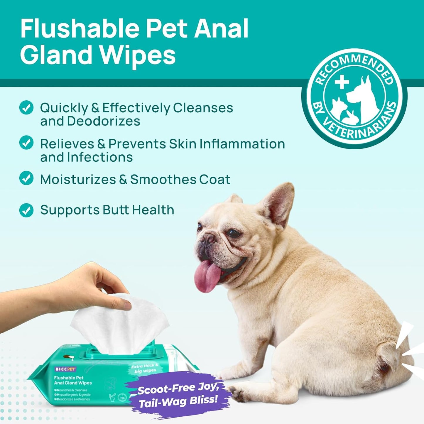 Wipes for Dogs & Cats, Cleansing Deodorizing & Soothing Allergy Infections Anal Gland Pets Wipes with Coconut Oil - Dog Grooming Wipes for Butt and Paw - Hypoallergenic & Vet Recommended