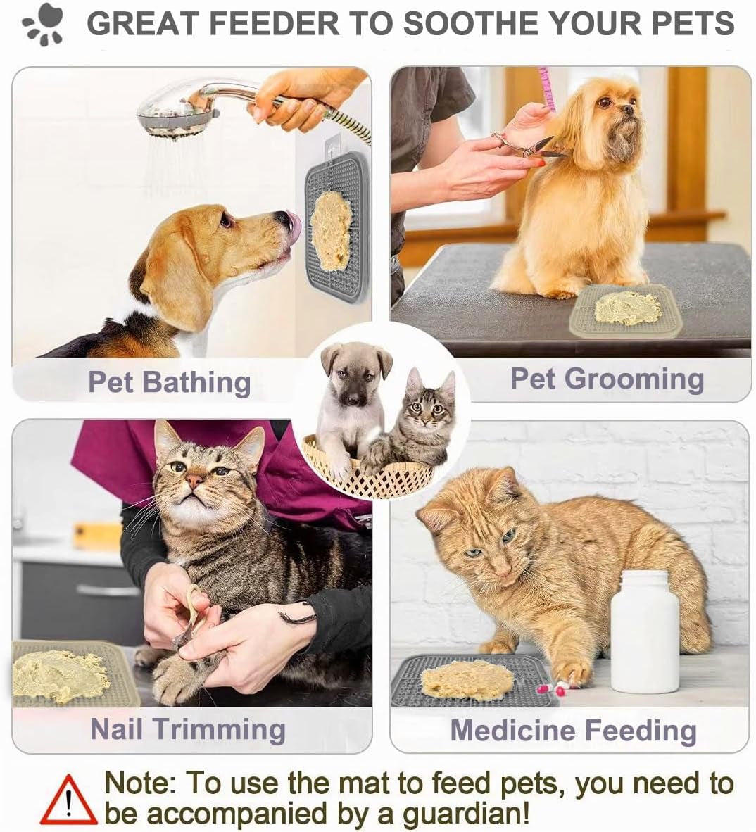 Licking Mat for Dogs & Cats 2 Pack, Slow Feeder Lick Pat, Dishwasher Safe, Anxiety Relief Dog Toys Feeding Mat for Butter Yogurt Peanut, Pets Supplies Bathing Grooming Training Calming Mat