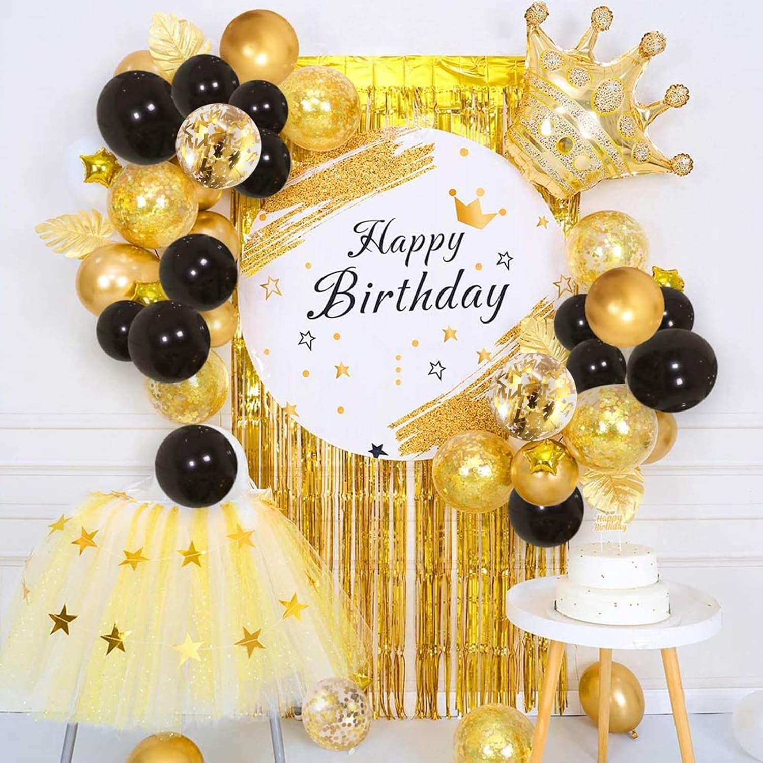 Balloons Black Gold, 60 Packs 12 Inch Black Metallic Chrome Gold Latex Balloons with Gold Confetti Balloon for Men Women Birthday Wedding Baby Shower Celebration Anniversary Decorations