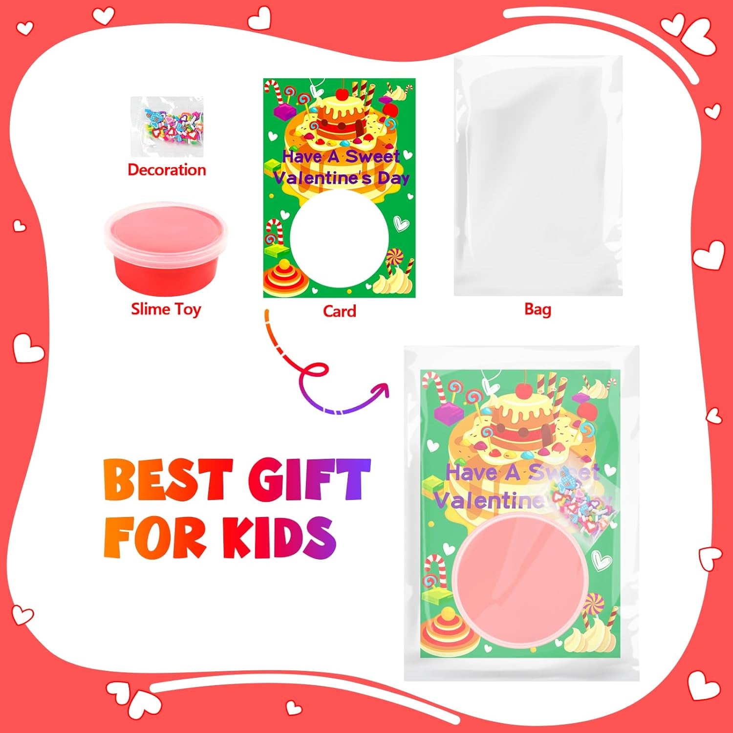 Valentine'S Day Gifts for Kids- 26 Sets of Butter Slime with Valentine'S Day Card, School Classroom Valentine'S Gifts Exchange, Valentine'S Party Favors for Kids, Valentine’S Greeting Cards