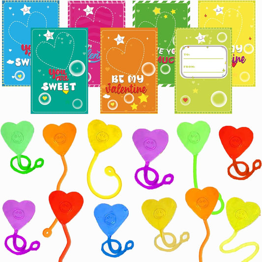 28 Pack Valentine Sticky Hands Toy with Valentines Day Cards for Kids Valentine Party Favors Valentine School Classroom Exchange Gift