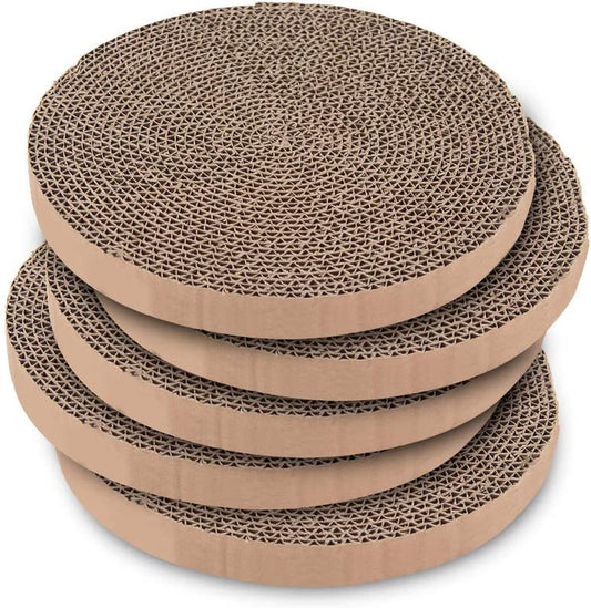 Scratch and Spin Cat Scratcher Replacement Pads for Active Play, Natural Recycled Corrugated Cardboard, Supports Pet Behaviors, Relieves Stress - 5 Count