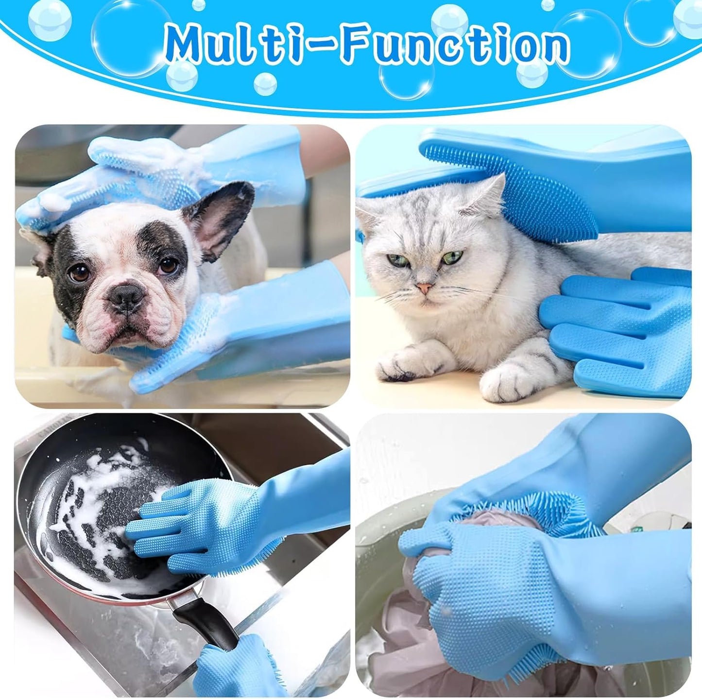 Dog Bath Gloves with 4Pack Dog Toothbrush, Dog Grooming Kit, Dog Finger Toothbrush for Small Breed, Medium Large Dogs, Silicone Dog Washing Gloves with High-Density Teeth, Pet Grooming Gloves