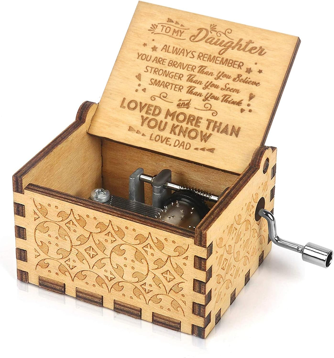 Music Box Hand Crank Engraved Musical Box-You Are My Sunshine Mechanism Antique Vintage Gift to My Daughter from Dad(You Are Braver Than))