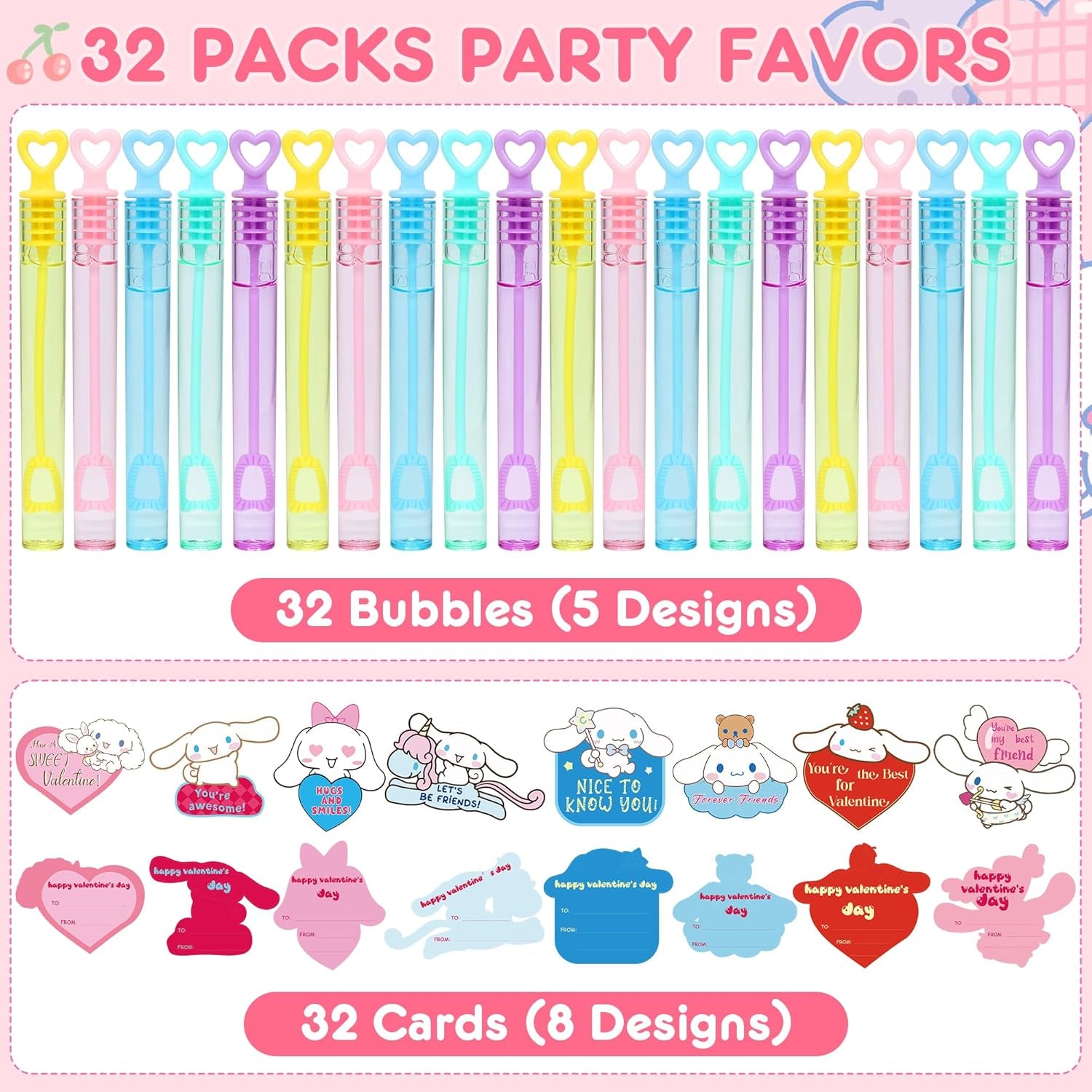 Valentines Day Gifts for Kids - 32 Valentines Day Cards for Kids - 32 Mini Bubble Wands - Kids Party Favors Classroom Exchange Prizes Gifts Valentines Sets