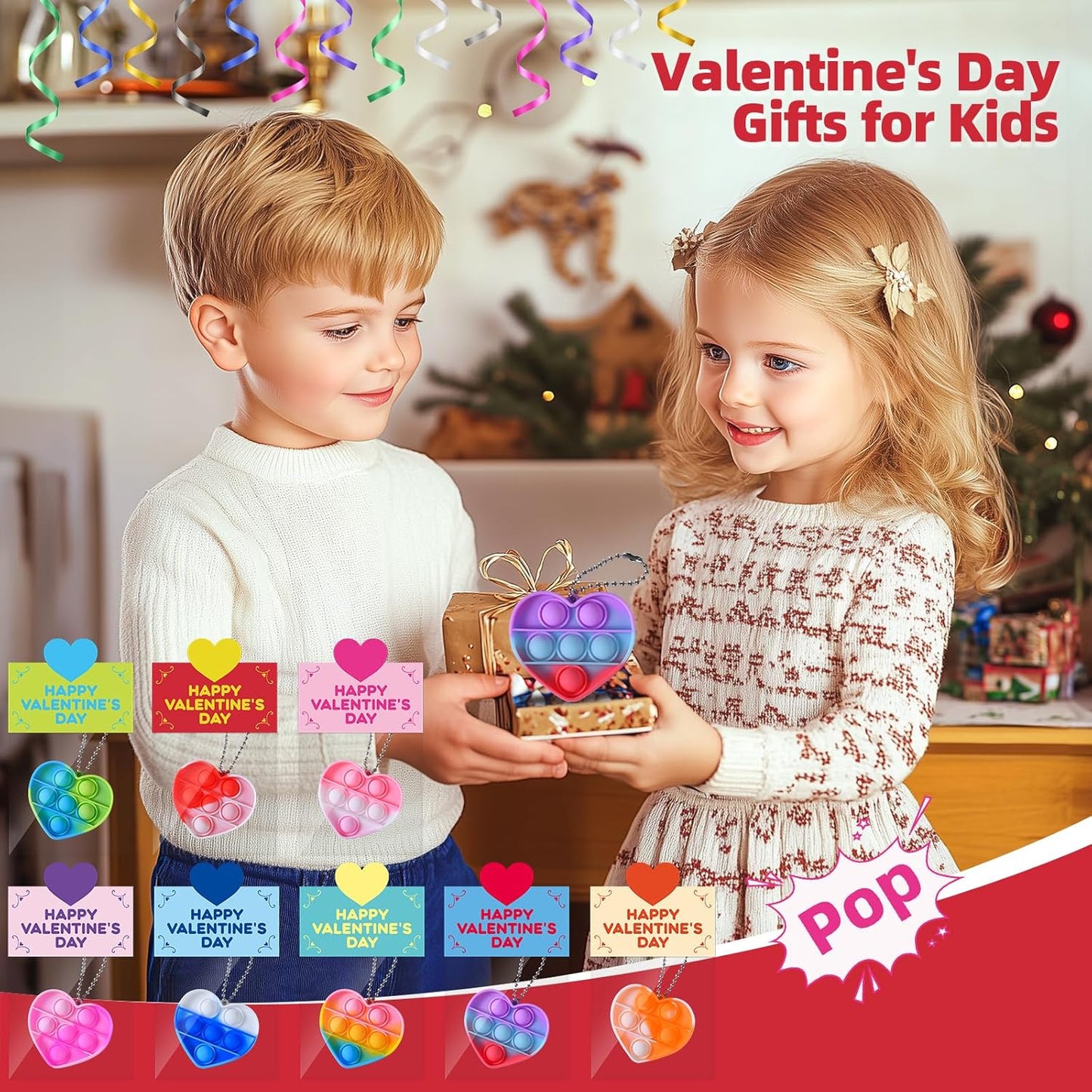 Valentines Day Cards for Kids, 24 Packs Heart Pop Valentines Fidget Toys Bulk Stress Relief Fidget Toys for Kids Valentine'S Party Favors School Classroom Exchange Gifts