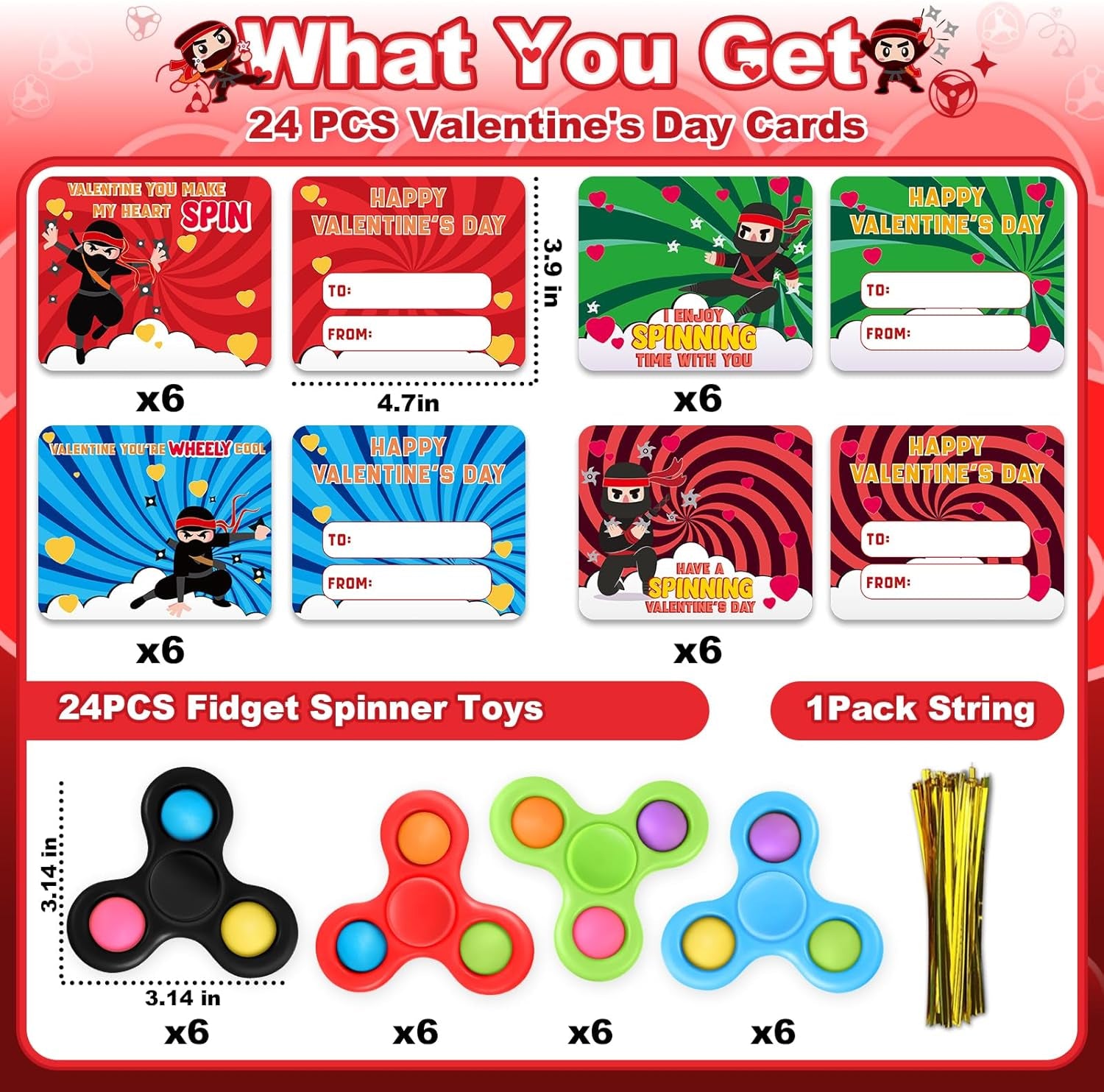 24 Pack Valentine'S Day Cards for Kids with Fidget Spinners Toys, Sensory Fidget Toys for School Classroom Valentine'S Gifts Exchange, Spinners Toys for Valentine'S Party Favors