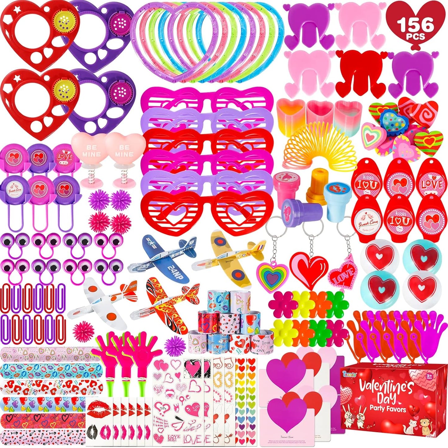 156 Pcs Valentine Day Gifts for Kids Assortment Toys for School Classmates Exchange Party Supplies Favors Valentines Cards Stamper Stickers Boys Girls Classroom Prizes Rewards Party Favors