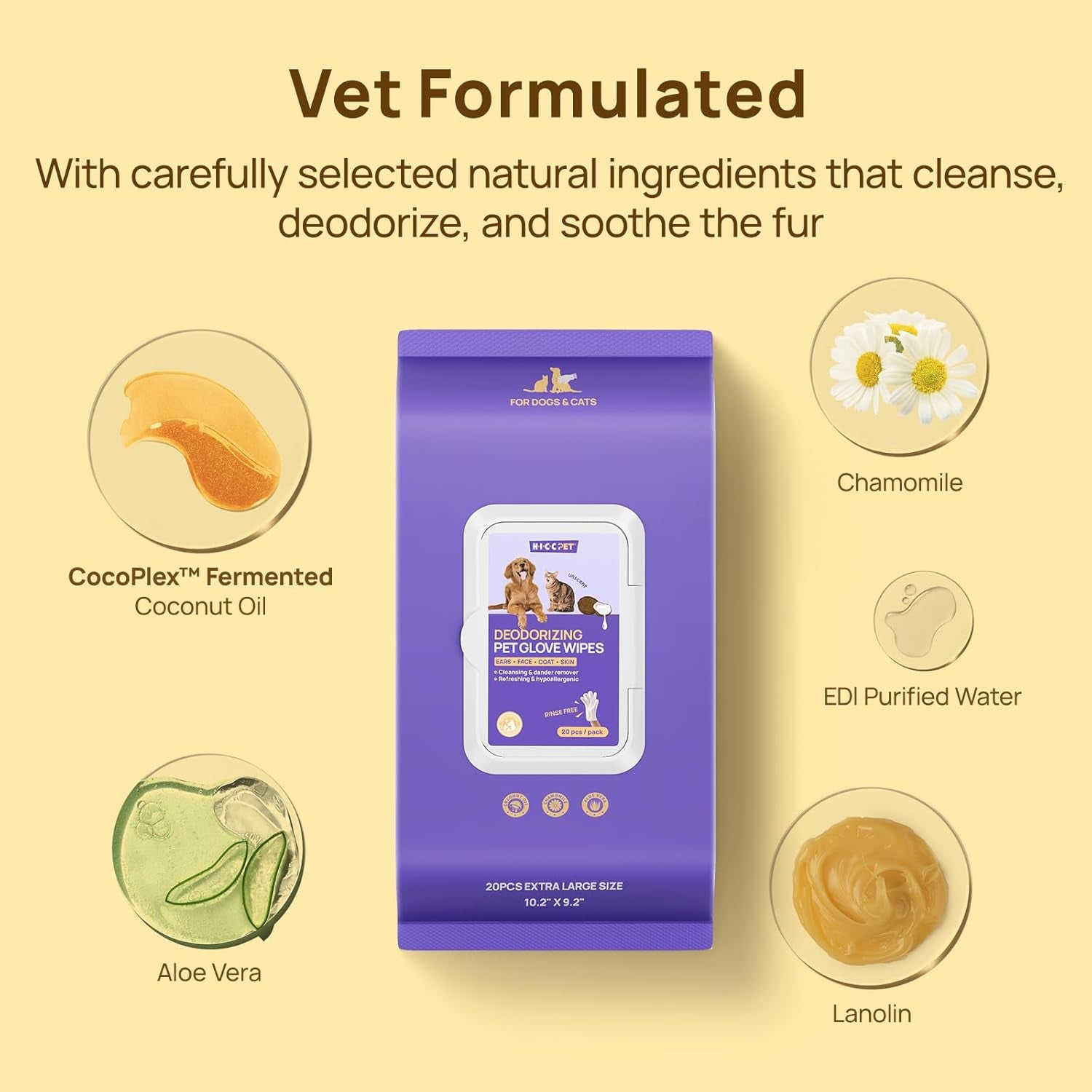 Cleaning & Deodorizing Bathing Wipes for Dogs and Cats, Nourish Fur Coconut Oil Grooming Wipes for Dog/Cat, Pet Bathing Gloves Wipes for Daily Care and Traveling, Hypoallergenic