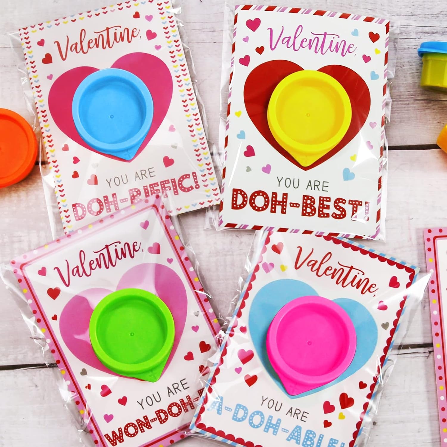 Valentines Day Gifts for Kids - 24 Pack Valentines Cards with Playdough for Kids Classroom Exchange, Valentines Party Favors for School Toddlers Girls Boys