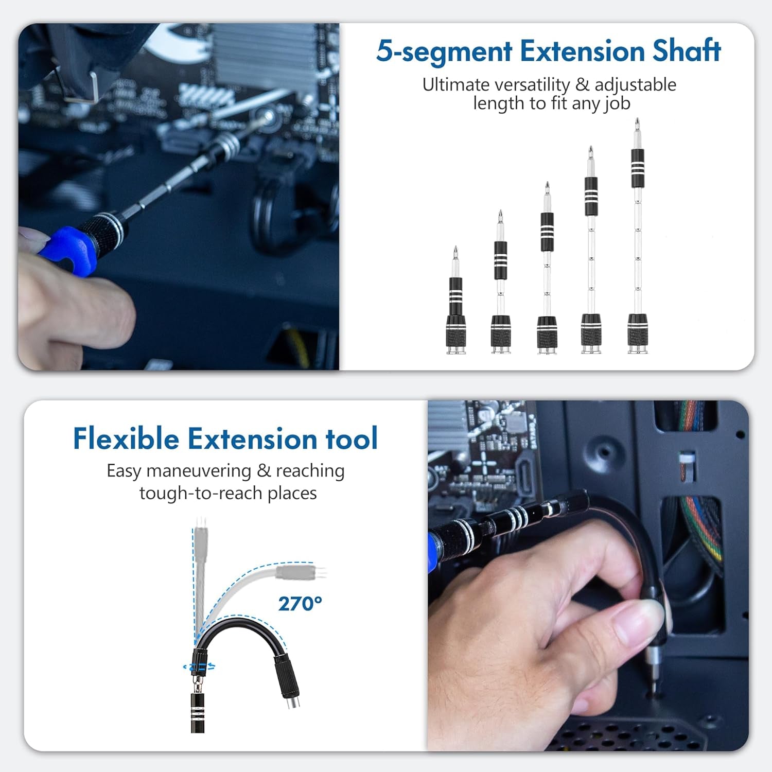 62 in 1 Precision Screwdriver Kit, Electronics Repair Tool Kit, Magnetic Driver Kit with Flexible Shaft, Extension Rod for Mobile Phone, Smartphone, Game Console, PC, Tablet