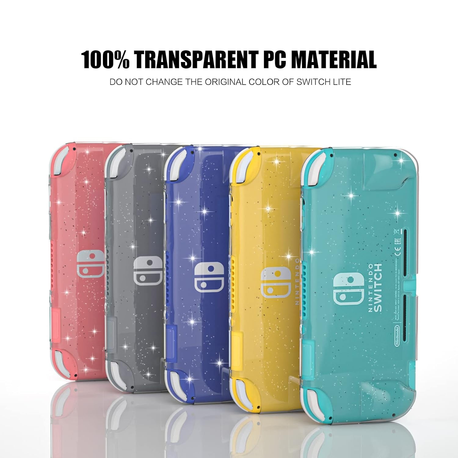 Portable Electronic Device Cover for Nintendo Switch Lite, Clear Hard Glitter Case - Compatible with up to 5.5 Inch Devices, Anti-Slip, Glitter Theme