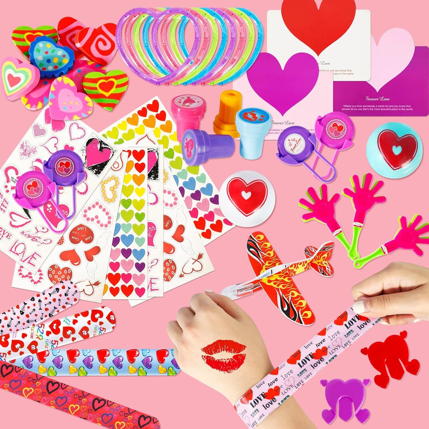 156 Pcs Valentine Day Gifts for Kids Assortment Toys for School Classmates Exchange Party Supplies Favors Valentines Cards Stamper Stickers Boys Girls Classroom Prizes Rewards Party Favors