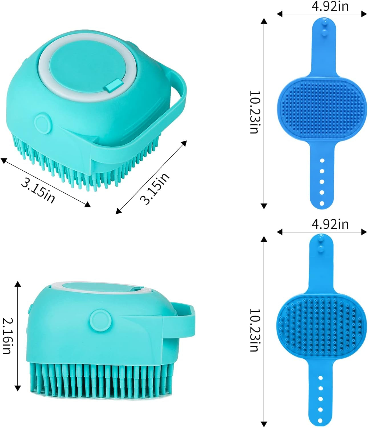 3PCS Dog Bath Brush | Dog Shampoo Brush | Dog Scrubber for Bath | Dog Bath Brush Scrubber | Dog Shower/Washing Brush with Adjustable Ring Handle for Short & Long Hair (Blue Blue Blue)