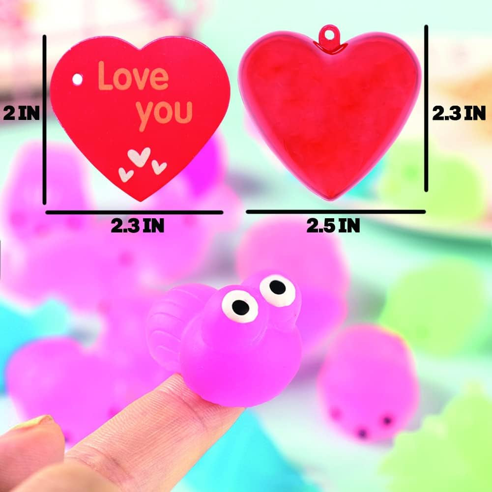 28 Pack Valentines Day Cards with Kawaii Mochi Squishies Toys, Glow in the Dark Cute Mini Squishies Stress Relief Toy, Valentines Exchange Gift Cards for Kids School Classroom Party Favors