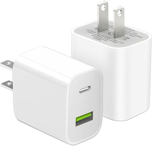 2 Pack USB C Charger Block, Dual Port Type C Wall Charger Fast Charging 20W Power Adapter Cube for Iphone 14/14 Pro/14 Pro Max/14 Plus/13/12/11, XS/XR/X, Ipad, Samsung, More