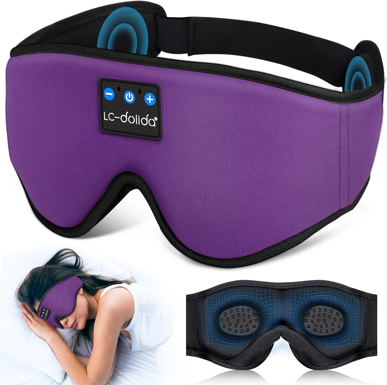 Sleep Headphones, Sleep Mask Bluetooth Wireless Music Eye Mask, Sleeping Headphones for Side Sleepers Sleep Mask with Bluetooth Headphones Ultra-Thin Stereo Speakers Perfect for Sleeping