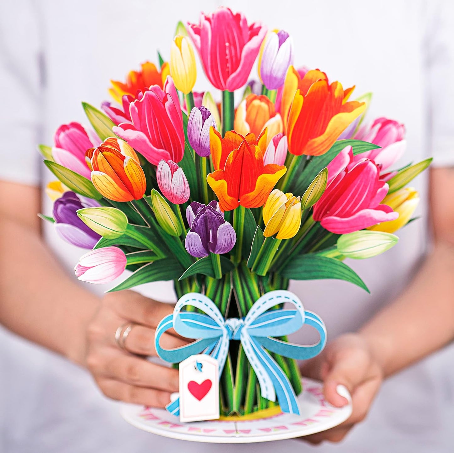 Hugepop Tulips Flower Bouquet 3D Popup Card, with Detachable Paper Bouquet, Gift for Birthday, Mothers Day, Anniversary, Thank You, All Occasion - Jumbo 10" X 14" Cards - Includes Envelope and Note