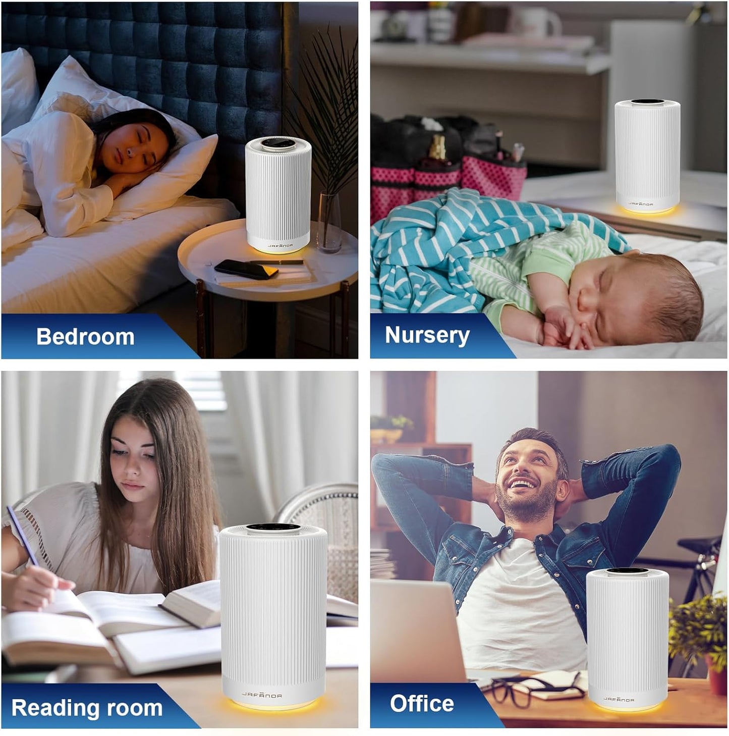 Jafanda Air Purifiers for Home Bedroom, True HEPA 13 Coverage 450 Sqft, 23 Db Air Cleaner with Brushless Motor, Effectively Remove Pollen Dust and Odor to Prevent Seasonal Air Diseases, Night Light