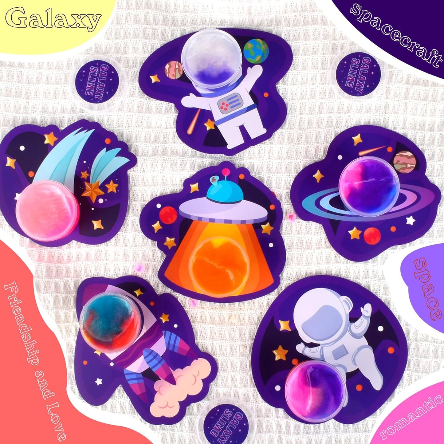 30 Pack Valentines Day Gift Cards with Galaxy Slime Stress Relief Fidget Toy for Kids Party Favor, Classroom Exchange Prizes,Valentine Exchange Gifts, Valentine’S Greeting Cards