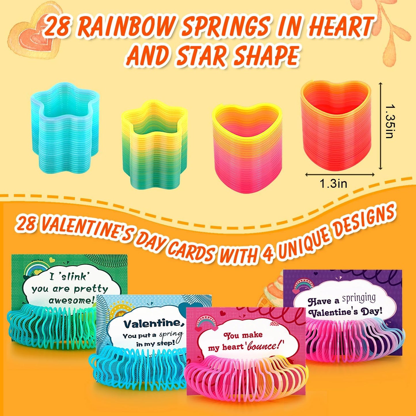 28 PCS Valentines Day Cards for Kids School - Rainbow Springs Toy for Boys Girls, Ideal Gifts Exchange Cards for Classroom