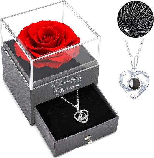 Gifts for Women Christmas Stocking Stuffers - Red Rose with I Love You Necklace, Eternal Flowers Rose Gifts for Women, Mom, Wife and Girlfriend on Valentines Day Mothers Day Christmas Anniversary Birthday Gifts for Her