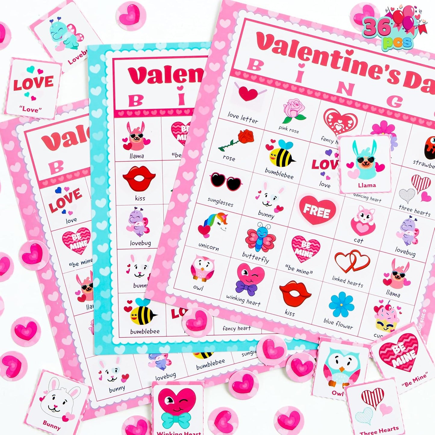 36 Players Valentines Day Bingo Cards (5X5) for Kids School Classroom Exchange Gift Rewards, Fun Party Games, Indoor Family Activities