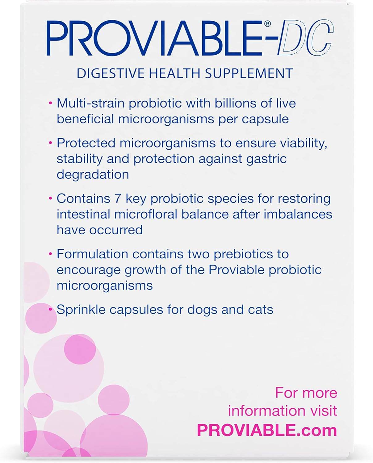 Nutramax Proviable Digestive Health Supplement Multi-Strain Probiotics and Prebiotics for Cats and Dogs - with 7 Strains of Bacteria, 30 Capsules