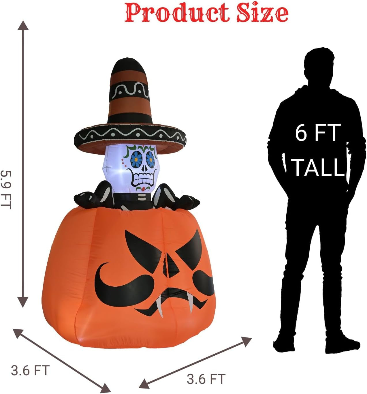 5.9 FT Halloween Inflatable Pumpkin with Rise & Fall Wizard Hat, LED Lights, Blow up Spooky Decor for Outdoor Yard, Garden, Lawn