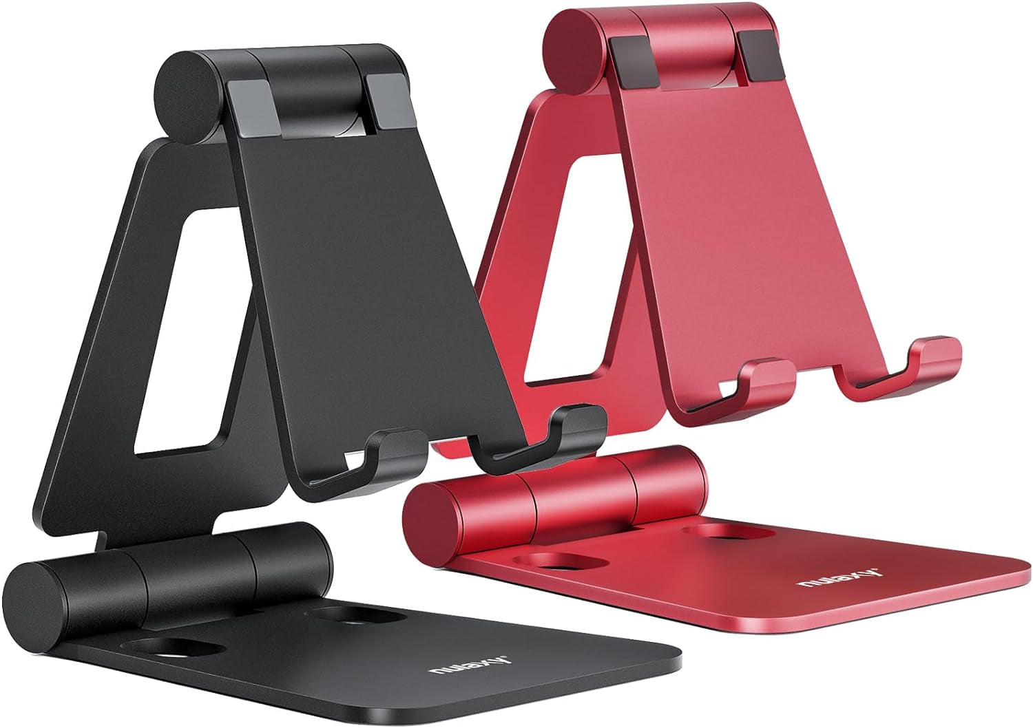 2 Pack Dual Folding Cell Phone Stand, Fully Adjustable Foldable Desktop Phone Holder Cradle Dock Compatible with Phone 16 15 14 13 12 Pro Xs Xs Max Xr, All Phones, Black&Red