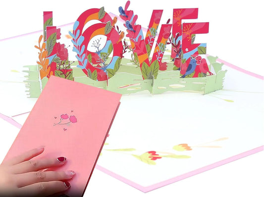 Pop-Up Love Card Pink10.2 X 7" (Folded 5.1" X 7") Love Greeting Card 3D Pop-Up Cards for Valentine'S Day, Anniversary, Mother'S Day, Happy Birthday