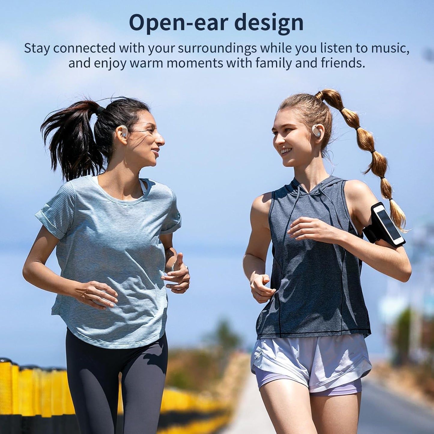 Open Ear Headphones, Bluetooth Headphones 5.3 Sports with Smart Digital Display, 36H Playtime, IP54 Waterproof, Wireless Earbuds Lightweight Design Fit Cycling, Running, Workout (Beige)