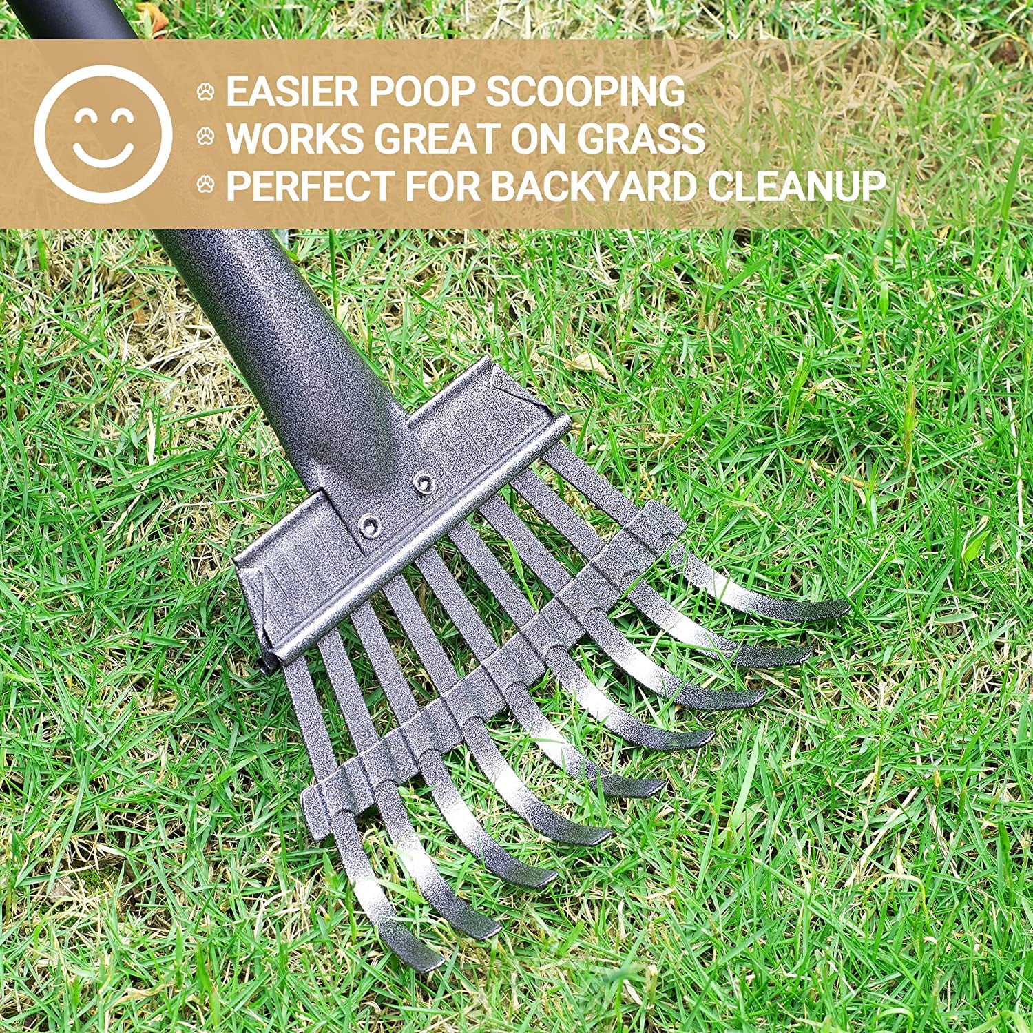 Dog Pooper Scooper, Dog Poop Tray and Rake Set, Pet Waste Removal Scoop with Long Adjustable Sectional Stainless Handles, 2 Pieces