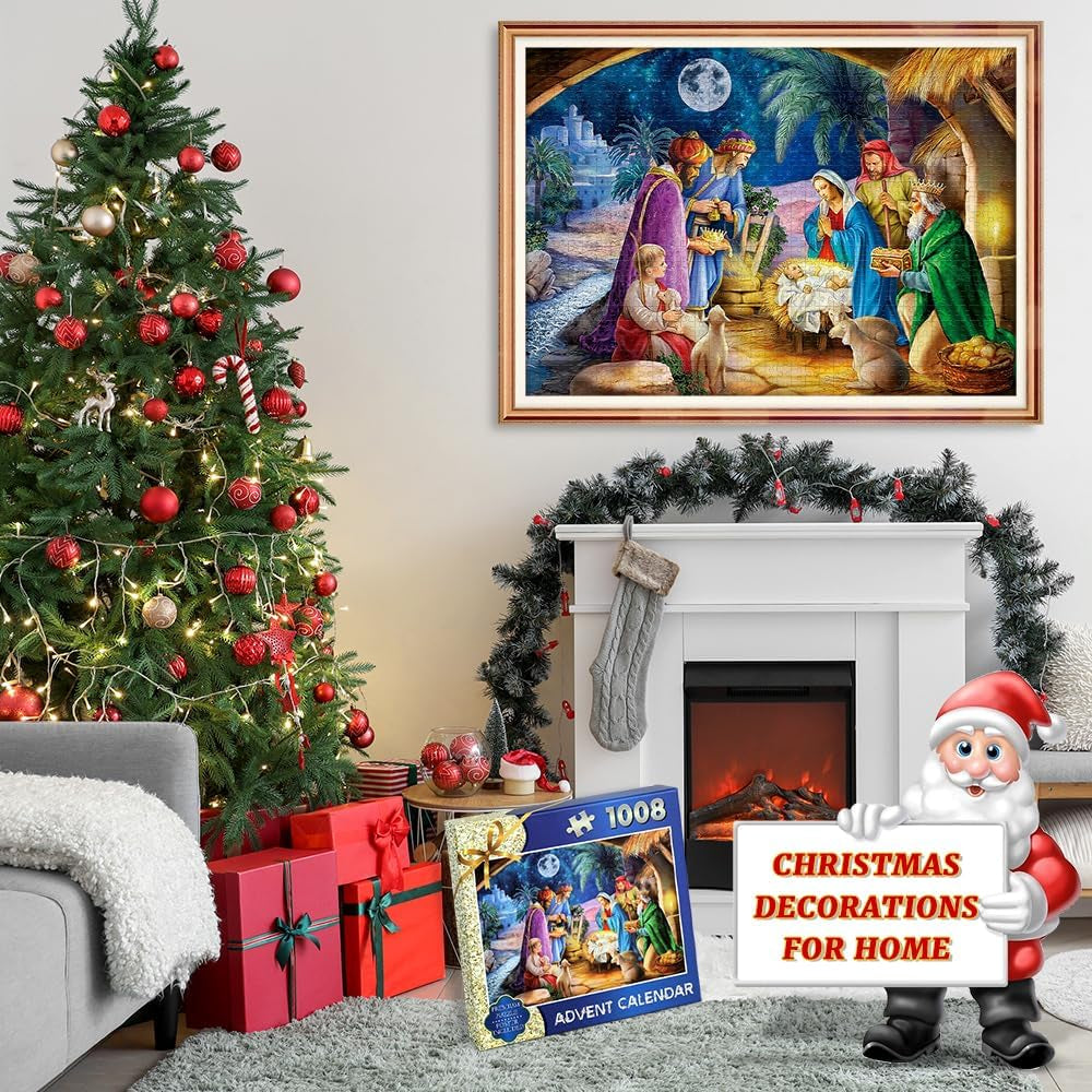 Advent Calendar 2024 Christmas Jigsaw Puzzles, Christmas Countdown Calendar for Kids Teens Adults, 24 Days of Christmas Advent Calendar with 1008 PCS Puzzles, Christmas Gifts Home Decorations, G7871