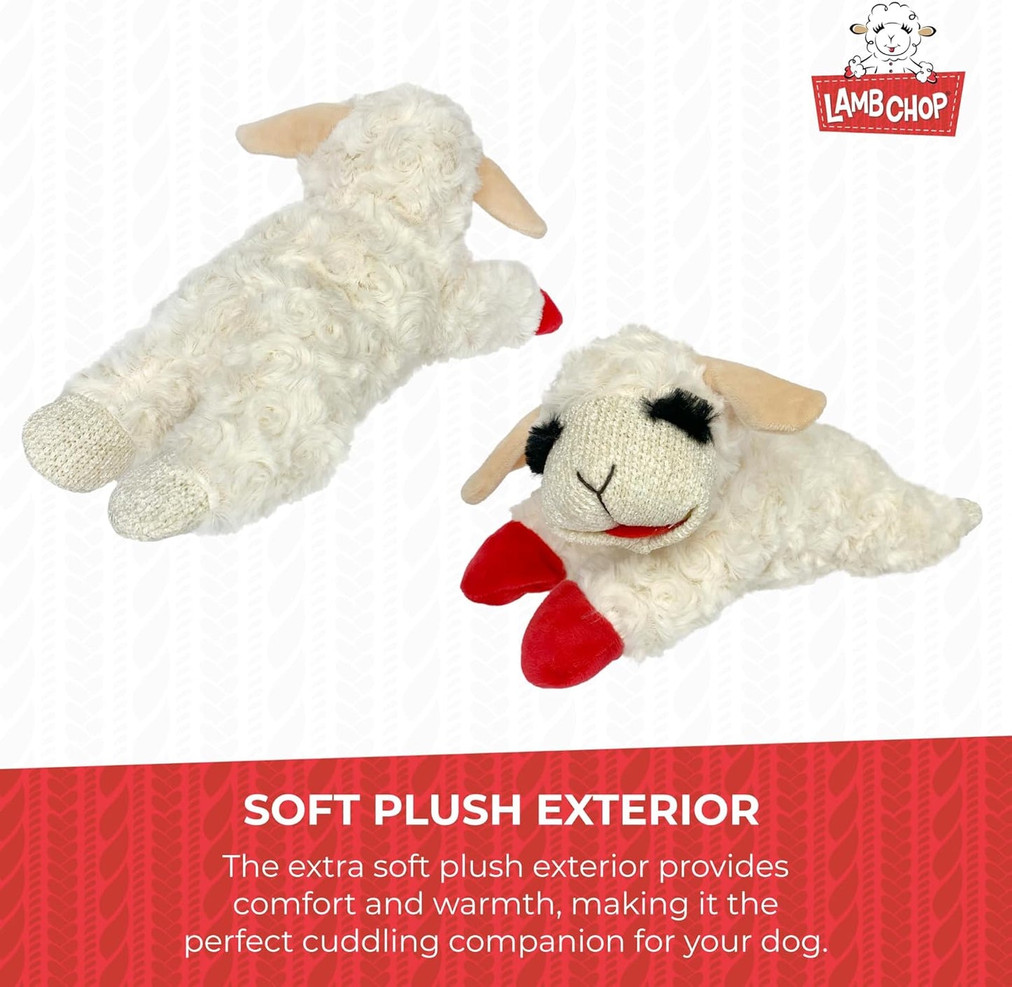 Mini Lamb Chop Officially Licensed, Plush, Squeak Pet Toy (White, 10')