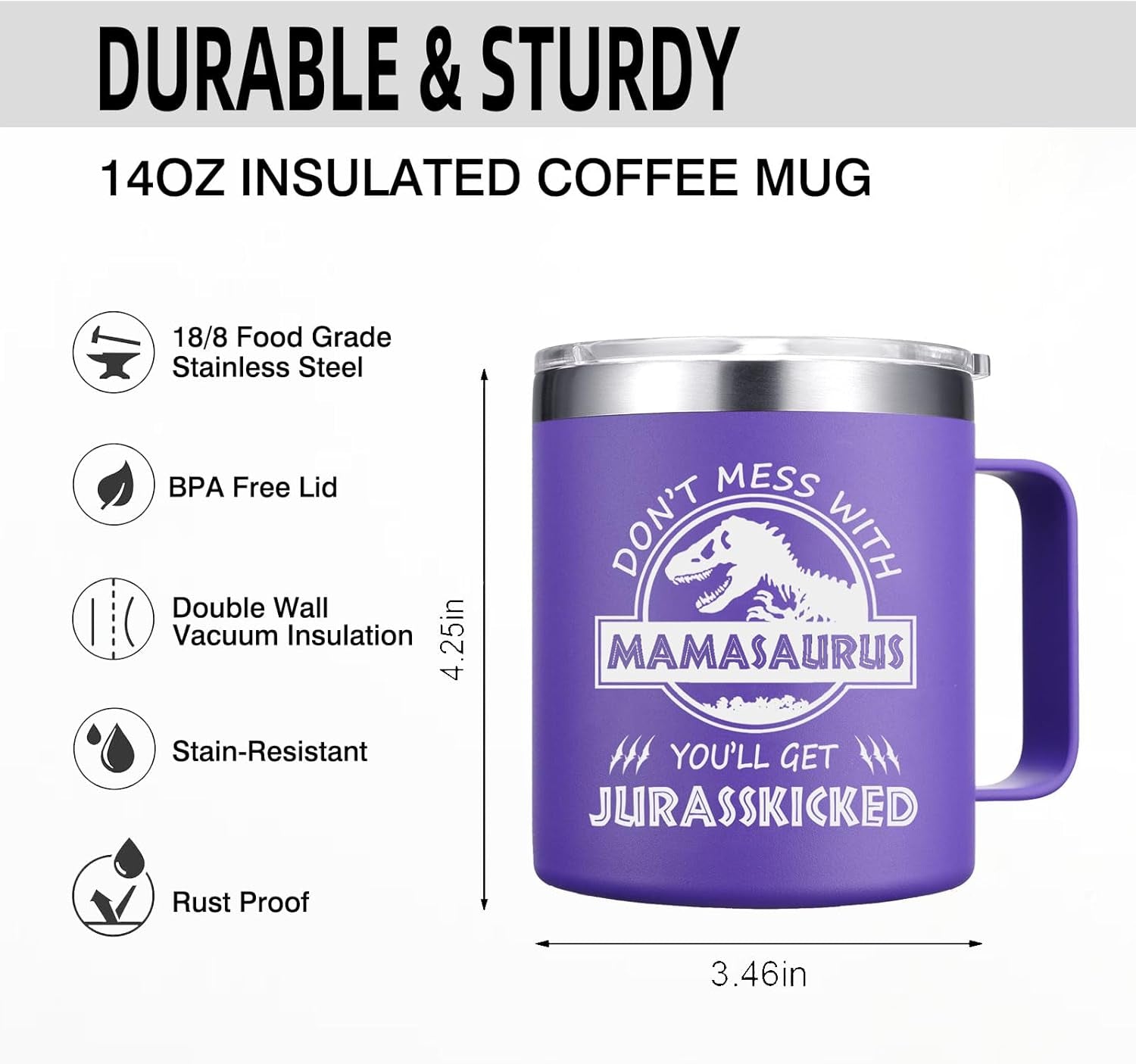 Christmas Gifts for Mom - Don'T Mess with Mamasaurus You'Ll Get Jurasskicked Coffee Mug - Gifts for Mom from Daughter, Son - Birthday Gifts for Mom, Mother - Mom Birthday Gifts (14Oz,Purple)