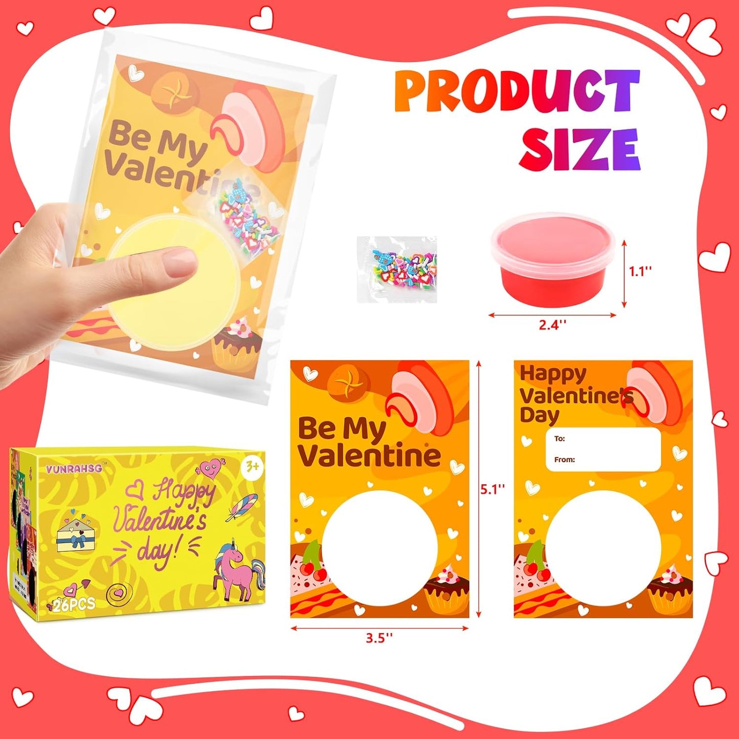 Valentine'S Day Gifts for Kids- 26 Sets of Butter Slime with Valentine'S Day Card, School Classroom Valentine'S Gifts Exchange, Valentine'S Party Favors for Kids, Valentine’S Greeting Cards