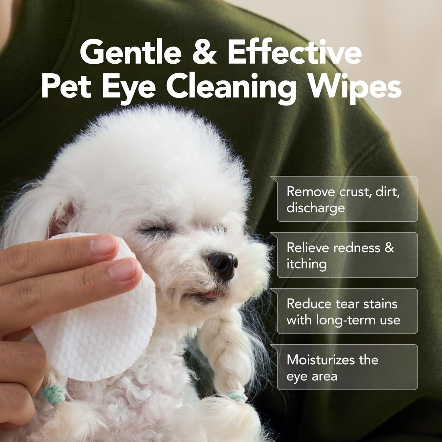 Eye Wipes for Dogs & Cats, Hypoallergenic Pet Eye Cleaner Wipes with Plant Enzyme, Soothing Cleansing Pet Eye Wipes for Gently Remove Eye Debris, Discharge, Mucus (100 Pcs, Unscent)