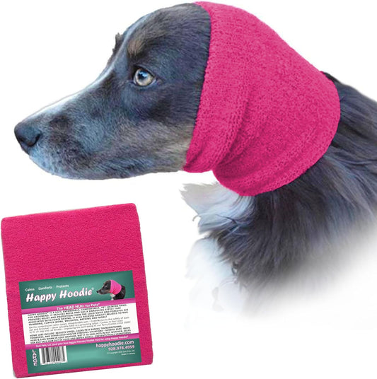 Happy Hoodie the Original Dog & Cat Calming Band, Anxiety Relief/Noise Protection-Grooming-Thunder-Fireworks (Large, Pink)