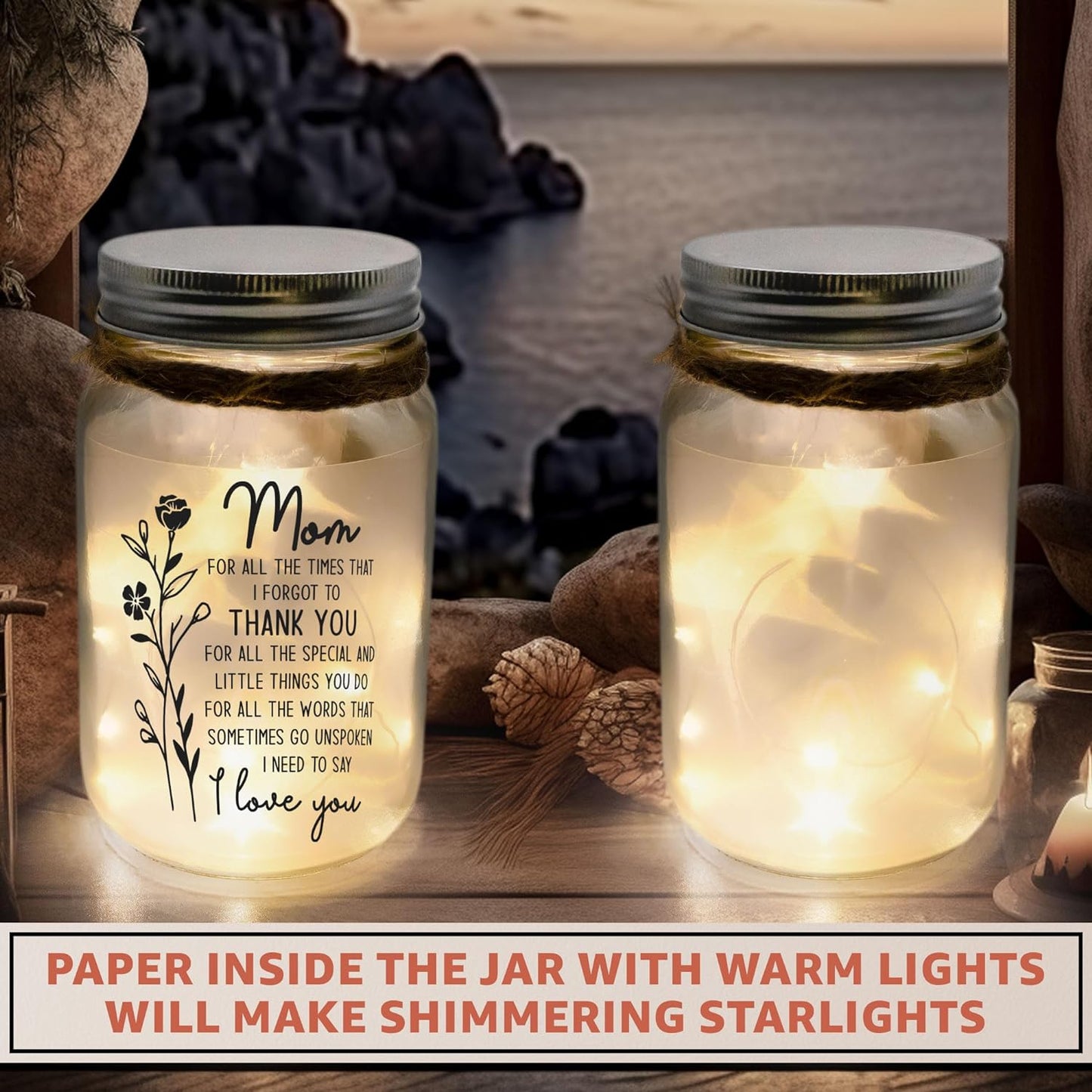 Mason Jar Night Light Mothers Day Gifts for Mom from Daughter, Son, Kids - Birthday Gifts for Mom, Mama - Sentimental Best Mom Gifts - Home Decoration Night