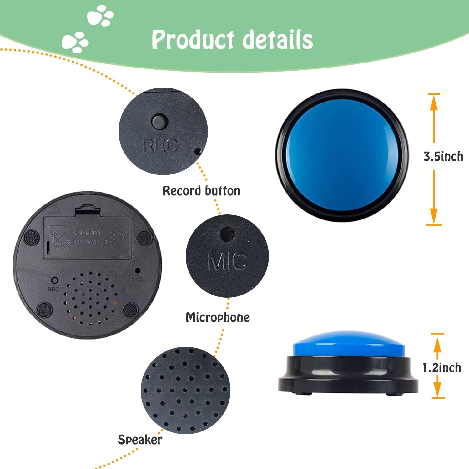 Voice Recording Button for Communication Pet Training Buzzer, 30 Second Record&Playback Dog Toy, Voice Recording Clicker for Cat, Puppy, Pet Trainin, Funny Gift for Study Office Home 4 Pcs