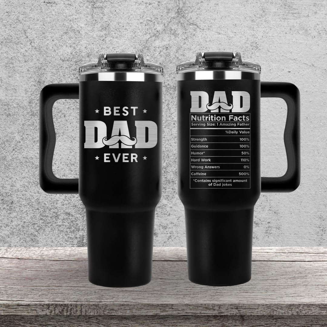 Valentine Gifts for Dad - Best Dad Ever Tumbler - Fathers Day Travel Coffee Cup, Happy Birthday Present for Men, New Dad Tumblers, Father to Be Ideas, Mens Gifts from Wife, Son, Daughter