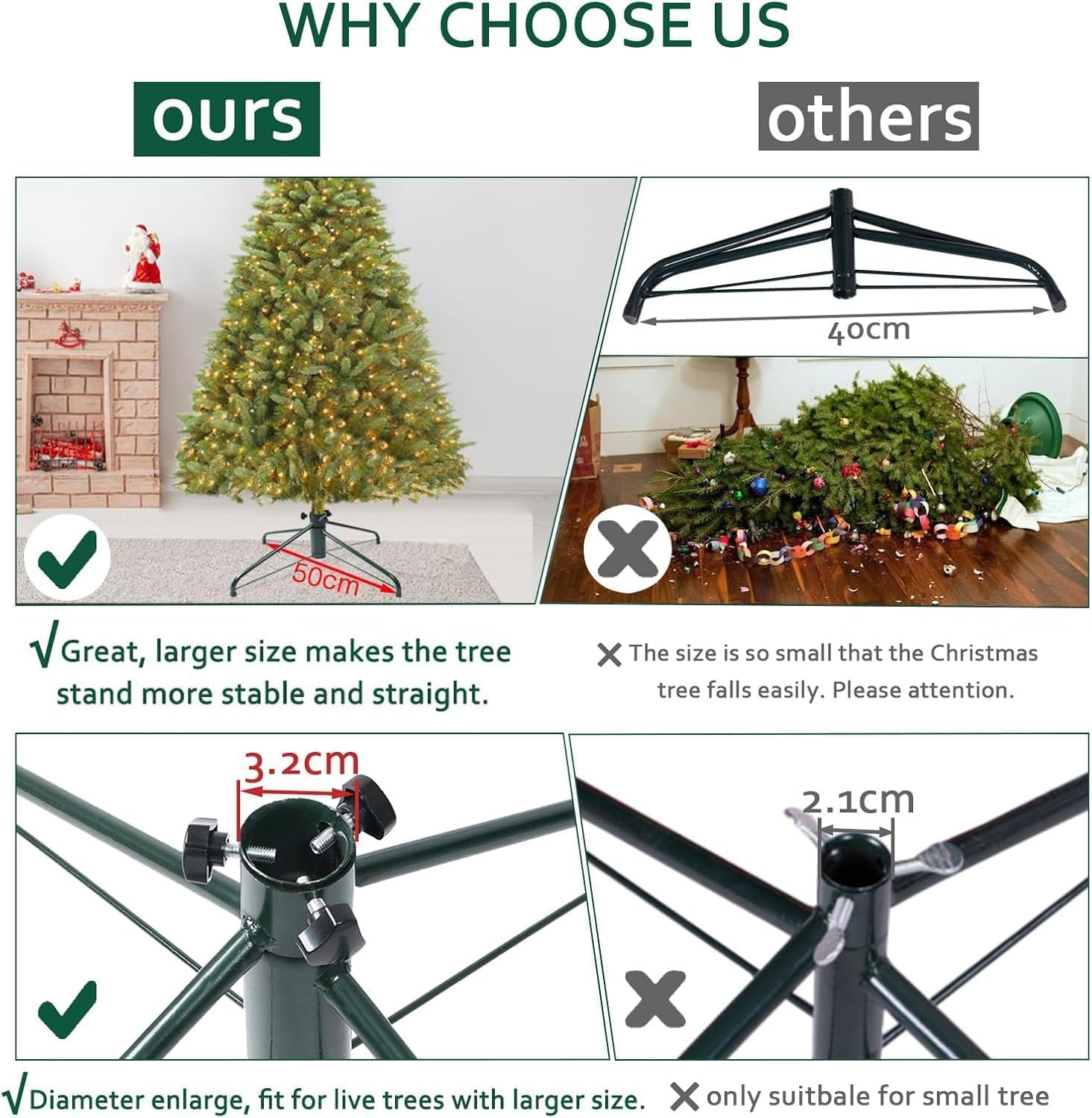 Christmas Tree Stand 19.7 Inches Iron Metal Bracket Rubber Pad with Thumb Screw (50Cm)