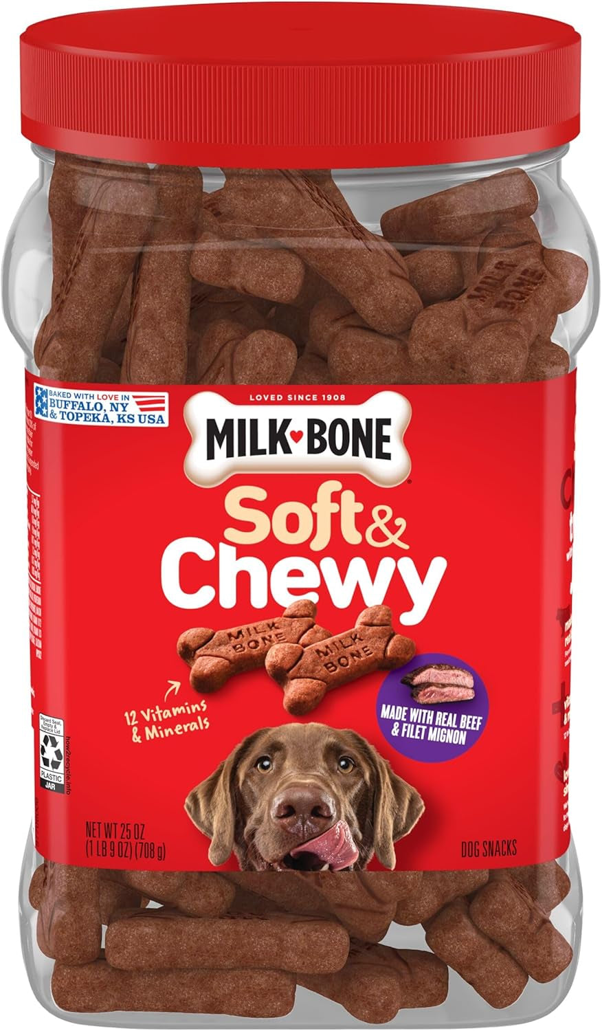 Soft & Chewy Dog Treats, Beef & Filet Mignon Recipe with Chuck Roast, 25 Ounce Container