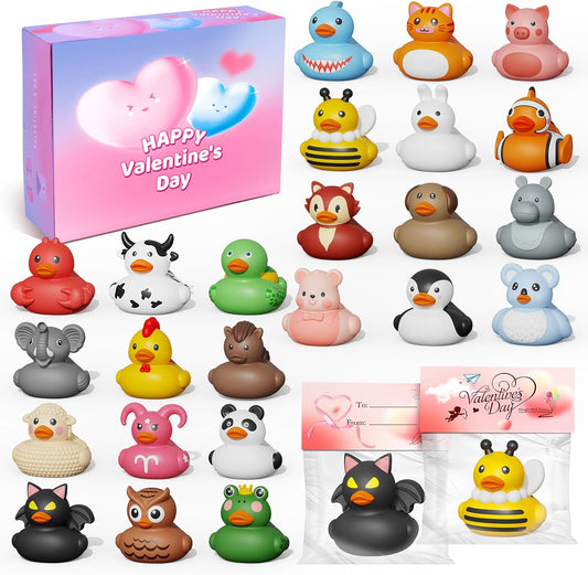 Valentines Day Gifts for Kids Includes 24 Pack Rubber Duck and Valentine Cards, School Valentine'S Day Party Exchanges Gifts