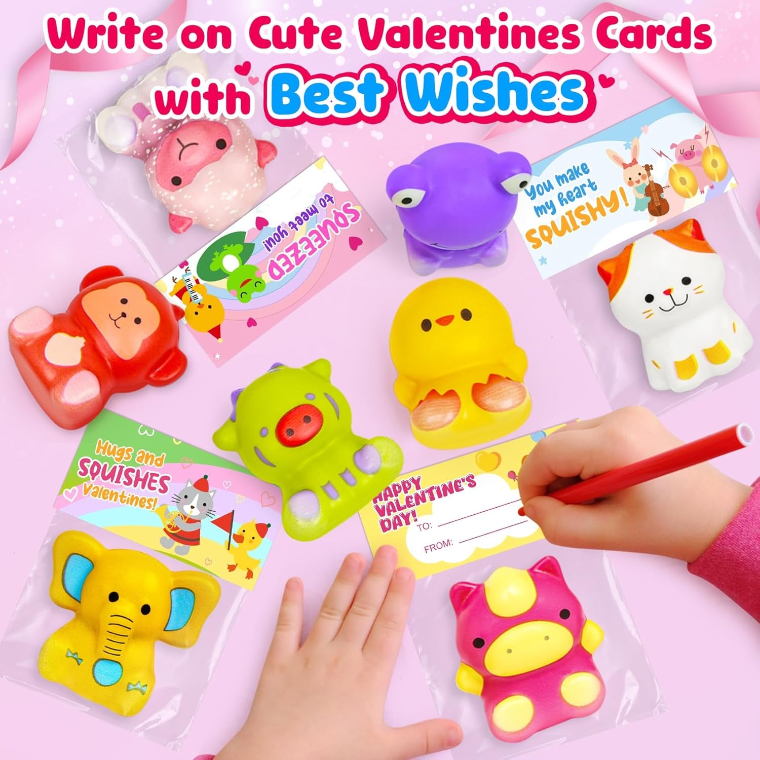 Valentines Day Gifts for Kids Classroom 24PCS Animal Squishy Toys with Valentines Day Cards for Kids School Class Exchange Slow Rising Squeeze Squishies Fidget Valentine Party Favor Toddler Boys Girls