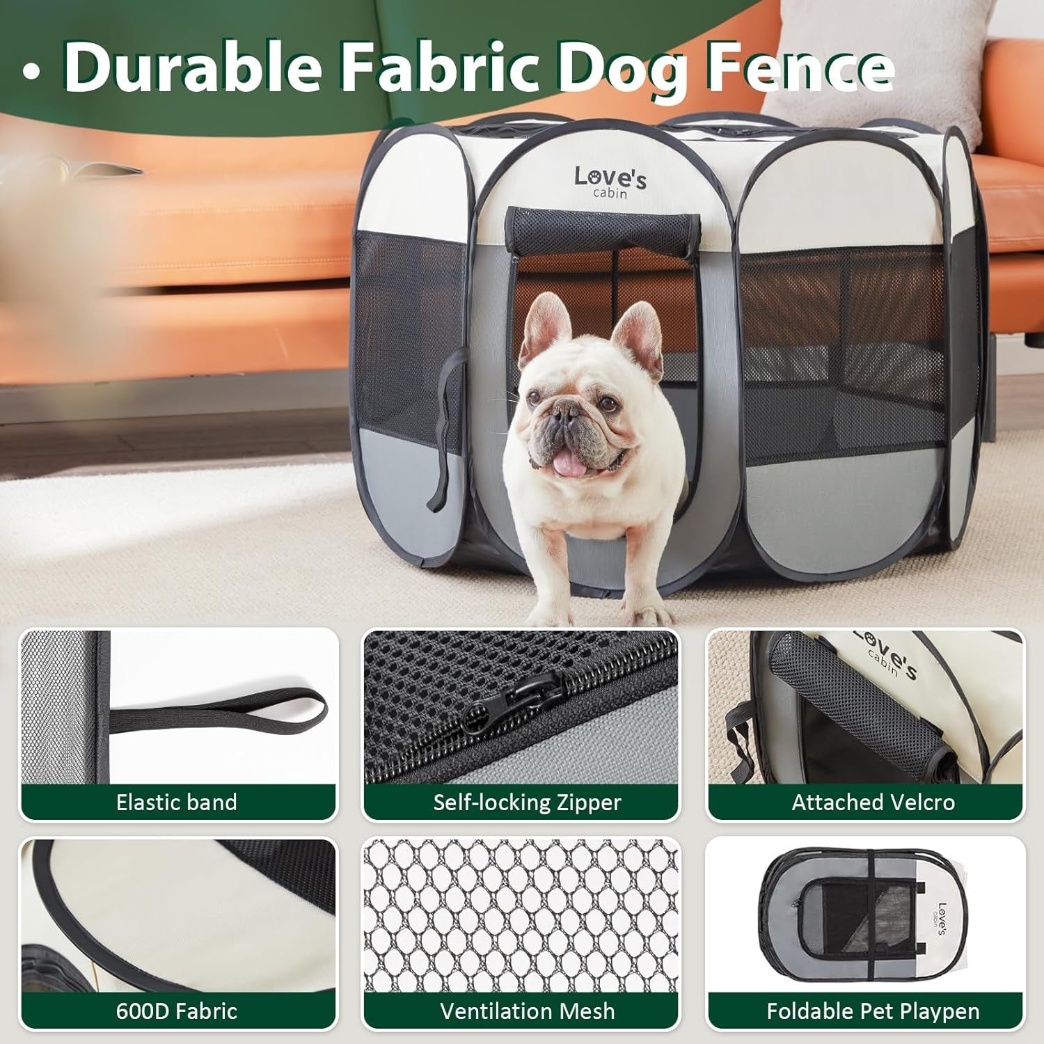 Pet Puppy Dog Playpen, Small Dog Tent Crates Cage Indoor/Outdoor, Portable Playpen for Dog and Cat, Foldable Pop up Dog Kennel Playpen with Carring Case, Removable Zipper Top, Grey