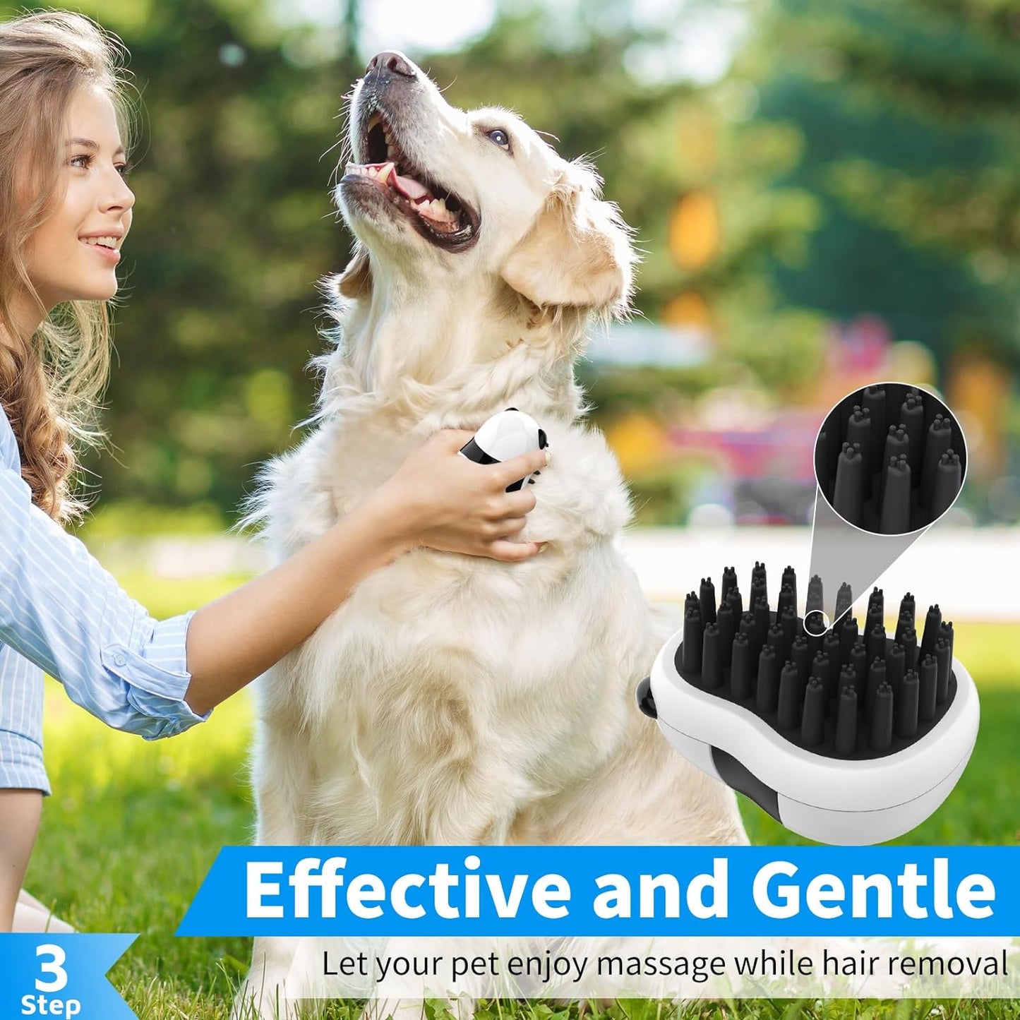 3PCS Dog Bath Brush | Dog Shampoo Brush | Dog Scrubber for Bath | Dog/Grooming/Washing Brush Scrubber with Adjustable Ring Handle for Short & Long Haired Dogs/Cats (Blue Blue White)